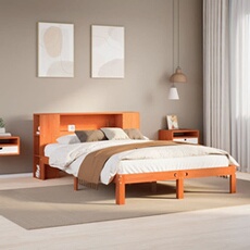 Bed met boekenkast zonder matras grenenhout wasbruin 135x190 cm3322526