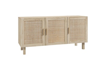 Buffet Homcom Buffet 3 portes style bohme chic cannage en rotin panneaux aspect bois clair