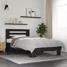 Bedframe bewerkt hout en metaal zwart 75x190 cm845657