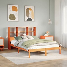 Bed met boekenkast zonder matras grenenhout wasbruin 150x200 cm3321606