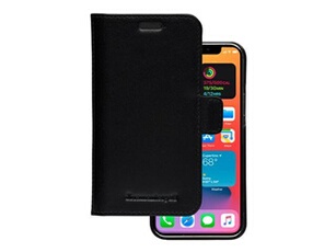 Lynge - Protection à rabat pour téléphone portable - cuir pleine fleur - noir - pour Apple iPhone 12 mini