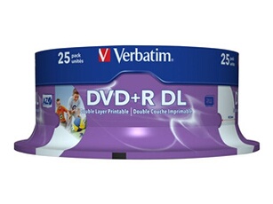 - 25 x DVD+R DL - 8.5 Go 8x - surface imprimable large - spindle