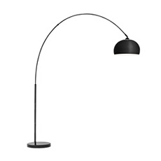 Nael Lampe arquée abat-jour argent socle en marbre câble secteur 2m Noir