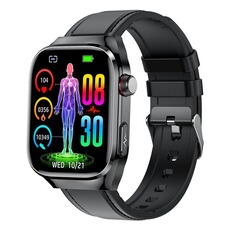 Montre connectée YONIS Montre Connectée Écran AMOLED 2.04 Pouces Bracelet Cuir Santé Étanche IP68 Noir