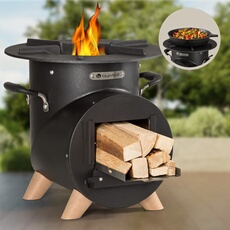 Oshima Brasero Exterieur Portable, Grill Barbecue, Brasero BBBQ, avec Bac à Cendres, Acier, Noir