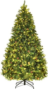 Sapin de Noël 240 CM avec Lumière LED et Base en Métal, Matériau PVC et PE , Vert