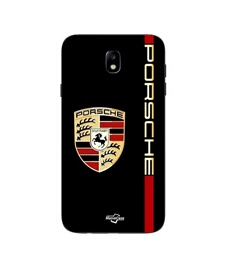 Coque Samsung Galaxy j7 2018 PORSCHE logo rouge et dorée fond noir