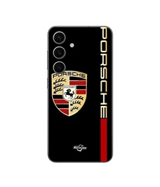 Coque Samsung Galaxy S24 PORSCHE logo rouge et dorée fond noir