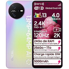 Smartphone Oscal Smartphone Débloqué Tiger 12 6,78 pouces 24Go+256Go/SD 1To Caméra 64MP 5000mAh Android 13 NFC Dual SIM GPS - Violet