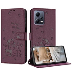 Coque Pour Xiaomi Poco X5 Pro 5G Porte-cartes Kickstand Chat Mignon Cuir PU Portefeuille En Cuir Rouge