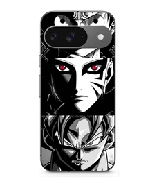 Coque Google Pixel 9 Sangoku Naruto Luffy one piece Dragon Ball Z fond noir et blanc, anime manga