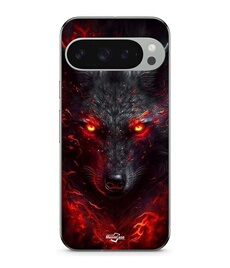 Coque Google Pixel 9 Pro Loup noir feu rouge