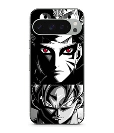 Coque Google Pixel 9 Pro Sangoku Naruto Luffy one piece Dragon Ball Z fond noir et blanc, anime manga