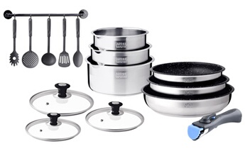 Batterie De Cuisine Arthur Martin 15 Pièces Amovible Verte – Poêles, Casseroles & Sauteuse Avec Poignées Amovibles, Revêtement Anti-Adhésif, Induction