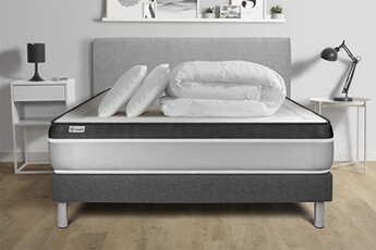 Pack lit complet - Matelas 140x200 cm + Sommier tapissier à lattes (en kit) + 2 oreillers + Couette - Vital Ergo