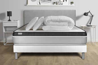 Pack lit complet - Matelas 140x200 cm + Sommier tapissier à lattes (en kit) + 2 oreillers + Couette - Vital Ergo
