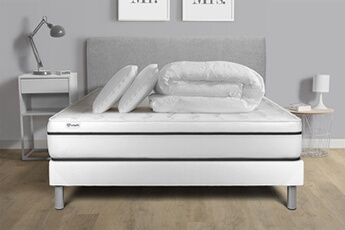 Pack lit complet - Matelas 160x200 cm + Sommier tapissier à lattes (en kit) + 2 oreillers + Couette - Vital Spa