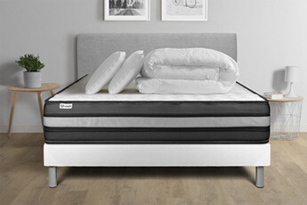 Pack lit complet - Matelas 140x190 cm + Sommier tapissier à lattes (en kit) + 2 oreillers + Couette - Vital Power Zen