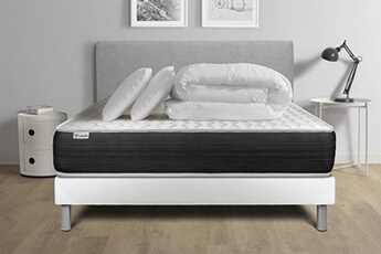 Pack lit complet - Matelas 200x200 cm + Sommier tapissier à lattes (en kit) + 2 oreillers + Couette - Vitalspring