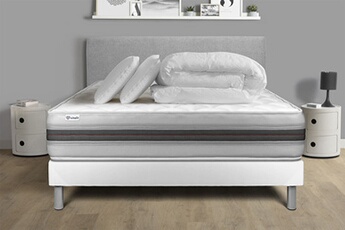 Pack lit complet - Matelas 140x190 cm + Sommier tapissier à lattes (en kit) + 2 oreillers + Couette - Vitalmemo Back