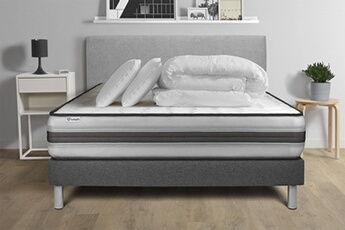 Pack lit complet - Matelas 140x190 cm + Sommier tapissier à lattes (en kit) + 2 oreillers + Couette - Vitalpower Recover