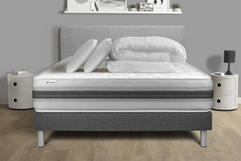 Pack lit complet - Matelas 200x200 cm + Sommier tapissier à lattes (en kit) + 2 oreillers + Couette - Vitalmemo Back
