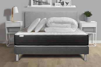 Pack lit complet - Matelas 140x190 cm + Sommier tapissier à lattes (en kit) + 2 oreillers + Couette - Vitalmemo One