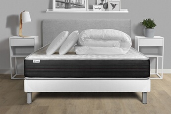 Pack lit complet - Matelas 180x200 cm + Sommier tapissier à lattes (en kit) + 2 oreillers + Couette - Vitalmemo One