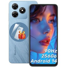 Smartphone Blackview WAVE 8 Android 14 Téléphones Portables Débloqués,Écran 6.56 Smartphones Pas Cher 4G,12Go+256Go/TF 2To,5000mAh/Double SIM/Octa Core/13MP+8MP/Etui de