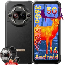 Smartphone Blackview BL9000 Pro Téléphone Portable Incassable 5G,36Go+512Go,6.78" /8800mAh+120W/FLIR/Dual SIM/50MP/NFC Noir avec Blackview W50 Pro