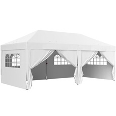 Tonnelle barnum pliant pop-up 5,9L x 2,95l x 2,85H m 6 parois latérales amovibles 4 fenêtres sac de transport blanc