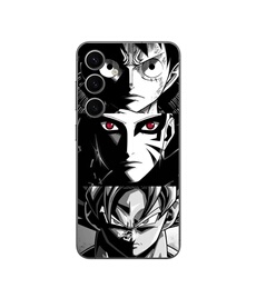 Coque Samsung Galaxy S24 FE Sangoku Naruto Luffy one piece Dragon Ball Z fond noir et blanc, anime manga