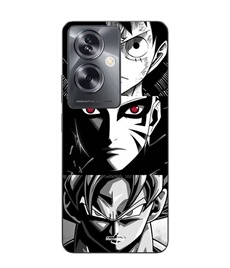 Coque Oppo A79 5G Sangoku Naruto Luffy one piece Dragon Ball Z fond noir et blanc, anime manga