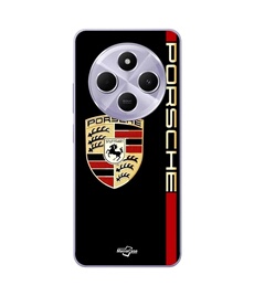 Coque Xiaomi Redmi 14C PORSCHE logo rouge et dorée fond noir