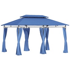 Tonnelle barnum 3 x 4 m 6 rideaux amovibles double toit métal époxy polyester bleu
