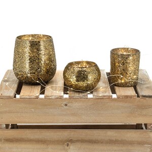 Lot De 12 Photophores Dorés Verre Mercure - Bougeoirs 4.7x5.6x6.6cm Pour Décoration Table Et Fêtes