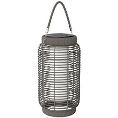 Lampadaire solaire LED portable style colonial dia.18 x 37 cm résine tressée grise