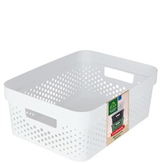 Panier de rangement Infinity 11L 100% Recyclé - Rangement Multiusage, Empilable et Emboîtable - 35,6 x 26,6 x 13,6 cm - Blanc