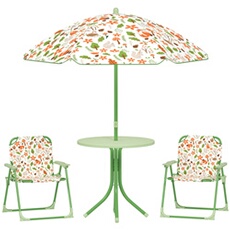 Ensemble salon de jardin enfant pliable 2 places 4 pièces motif vie de la forêt vert