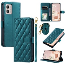 Coque pour Motorola Moto G73 Protection magnétique Souple en cuir PU Flip Slim Cover avec longue sangle Compatible avec Motorola Moto G73-Vert foncé