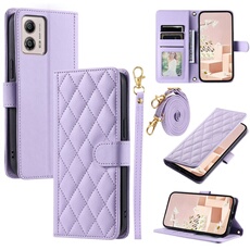 Coque pour Motorola Moto G73 Protection magnétique Souple en cuir PU Flip Slim Cover avec longue sangle Compatible avec Motorola Moto G73-Violet