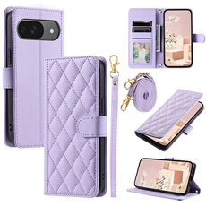 Coque pour FOXDOCK Google Pixel 9 Protection magnétique Souple en cuir PU Flip Slim Cover avec longue sangle Compatible avec Google Pixel 9-Violet