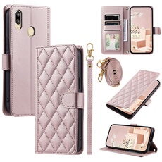 Coque pour FOXDOCK Huawei P20 Lite Protection magnétique Souple en cuir PU Flip Slim Cover avec longue sangle Compatible avec Huawei P20 Lite-Rose