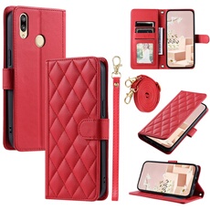 Coque pour FOXDOCK Huawei P20 Lite Protection magnétique Souple en cuir PU Flip Slim Cover avec longue sangle Compatible avec Huawei P20 Lite-Rouge