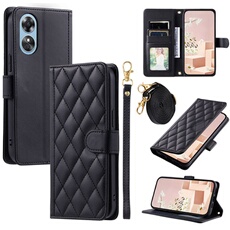 Coque pour FOXDOCK OPPO A17 Protection magnétique Souple en cuir PU Flip Slim Cover avec longue sangle Compatible avec OPPO A17-Noir
