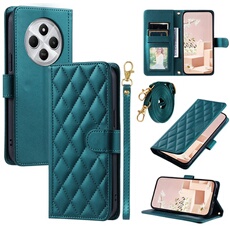 Coque pour Xiaomi Redmi 14C Protection magnétique Souple en cuir PU Flip Slim Cover avec longue sangle Compatible avec Xiaomi Redmi 14C-Vert foncé