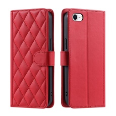 Coque pour FOXDOCK iPhone 7/8 Protection magnétique Souple en cuir PU Flip Slim Cover avec longue sangle Compatible avec iPhone 7/8-Rouge