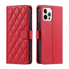 Coque pour FOXDOCK iPhone 12/12 Pro Protection magnétique Souple en cuir PU Flip Slim Cover avec longue sangle Compatible avec iPhone 12/12 Pro-Rouge