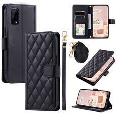 Coque pour FOXDOCK Realme 7 Pro Protection magnétique Souple en cuir PU Flip Slim Cover avec longue sangle Compatible avec Realme 7 Pro-Noir