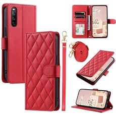 Coque pour FOXDOCK Sony Xperia 10 V Protection magnétique Souple en cuir PU Flip Slim Cover avec longue sangle Compatible avec Sony Xperia 10 V-Rouge